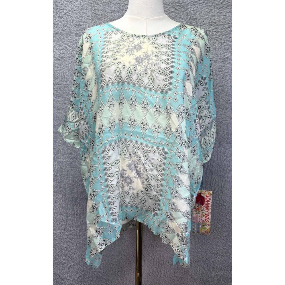 NEW Johnny Was Arroyo Ice Womens Small Tunic Top Turquoise Gray Floral Boho